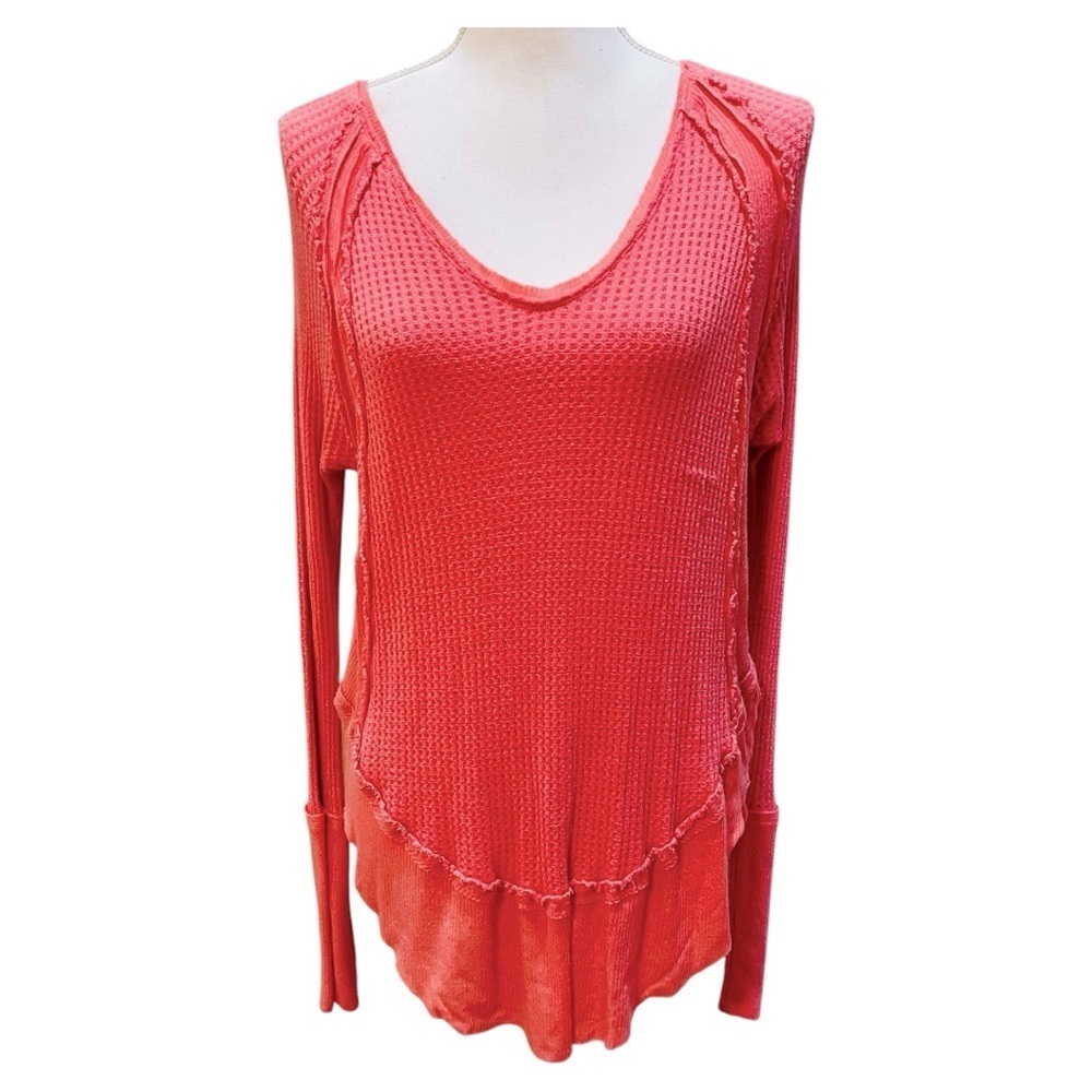 We the Free Coral Waffle Knit Long Sleeve T-shirt XS X-Small